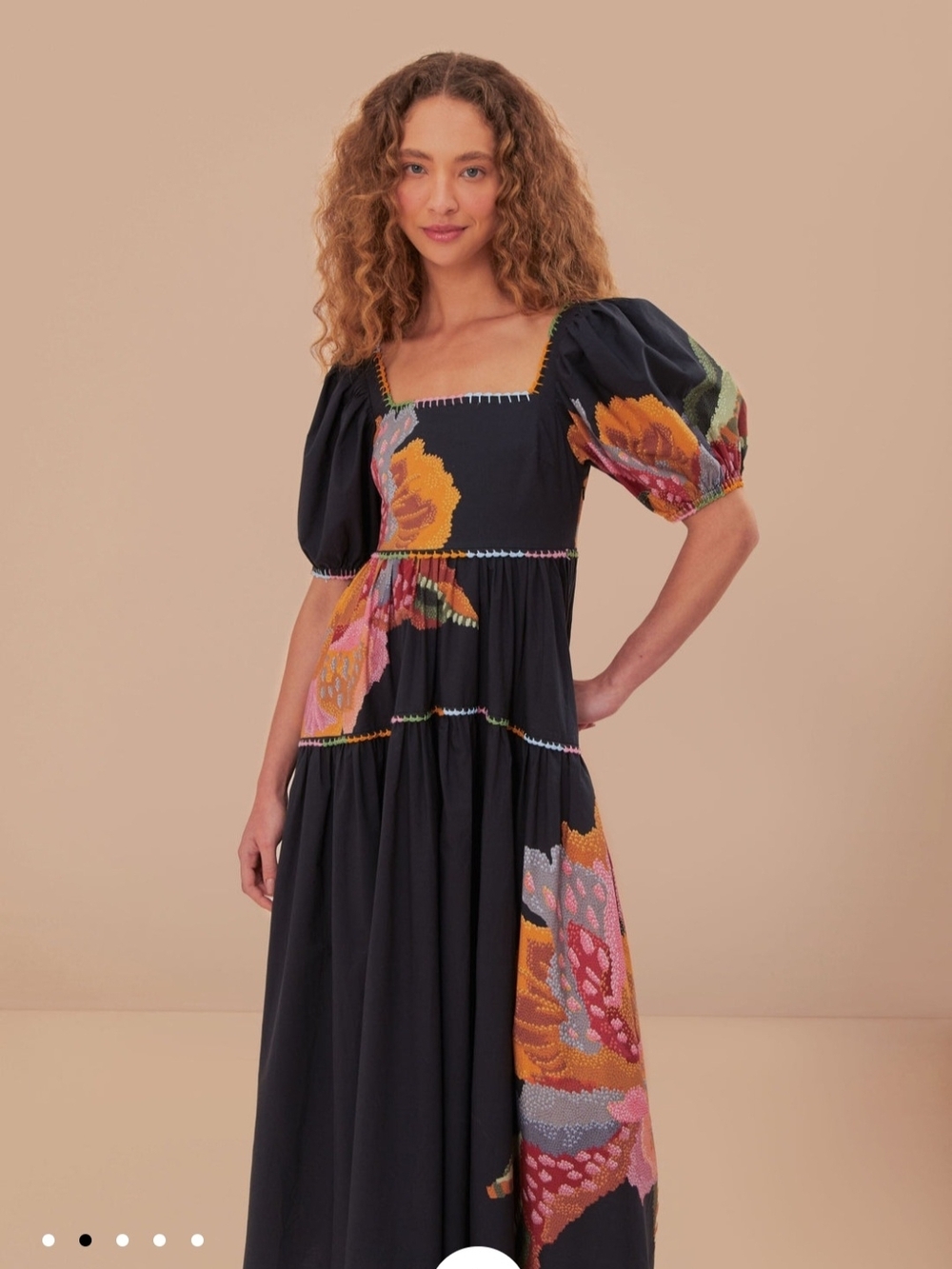 FARM Rio Black Maxi Dress with Yellow, Pink & Green Floral